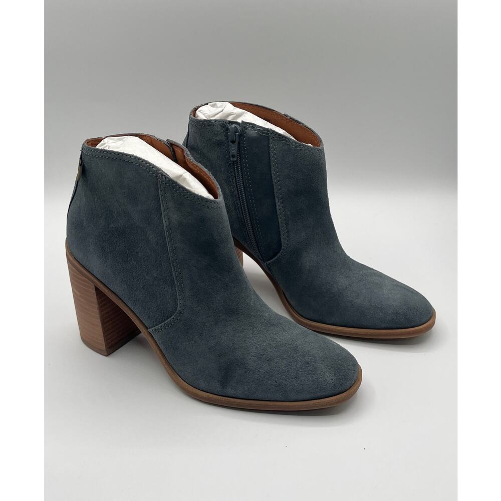 Lucky Brand Pellyon Stack Heel Bootie Castle Rock Suede Leather Gray Size 7.5
